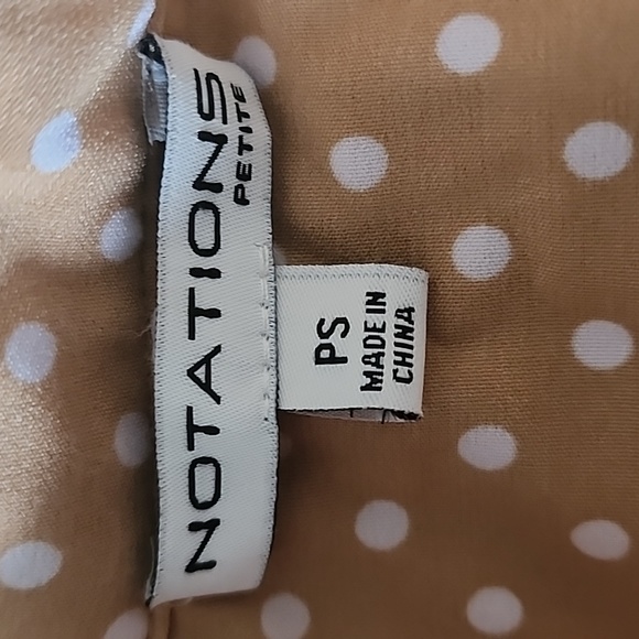 Notations Tan White Polka Dot Button Shirt Blouse - Picture 6 of 7
